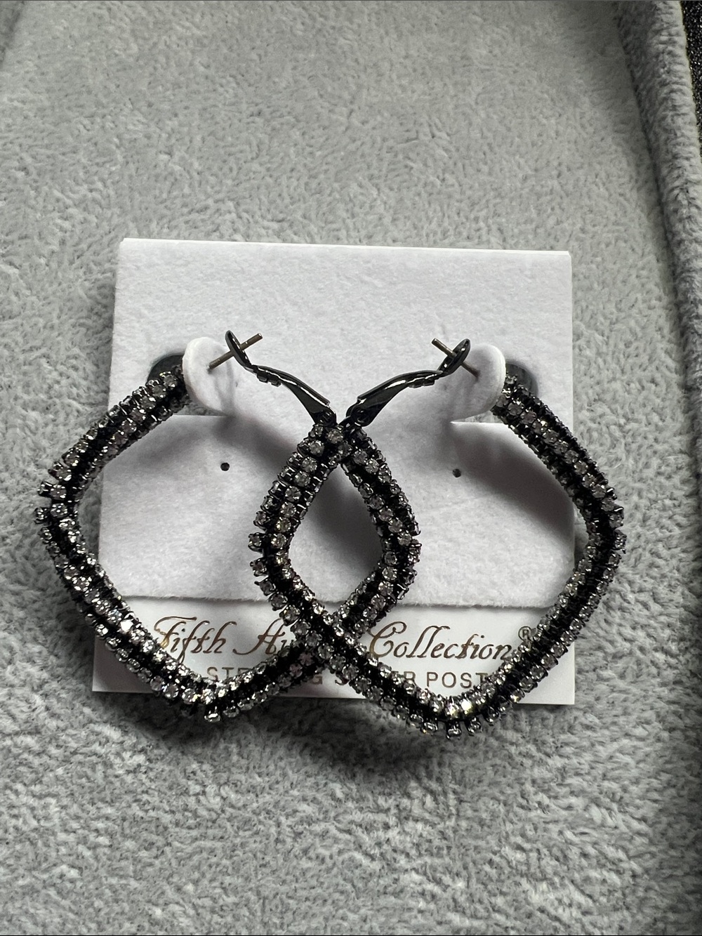Fifth Avenue Collection Black Rhinestone Twisted Hoop Earrings